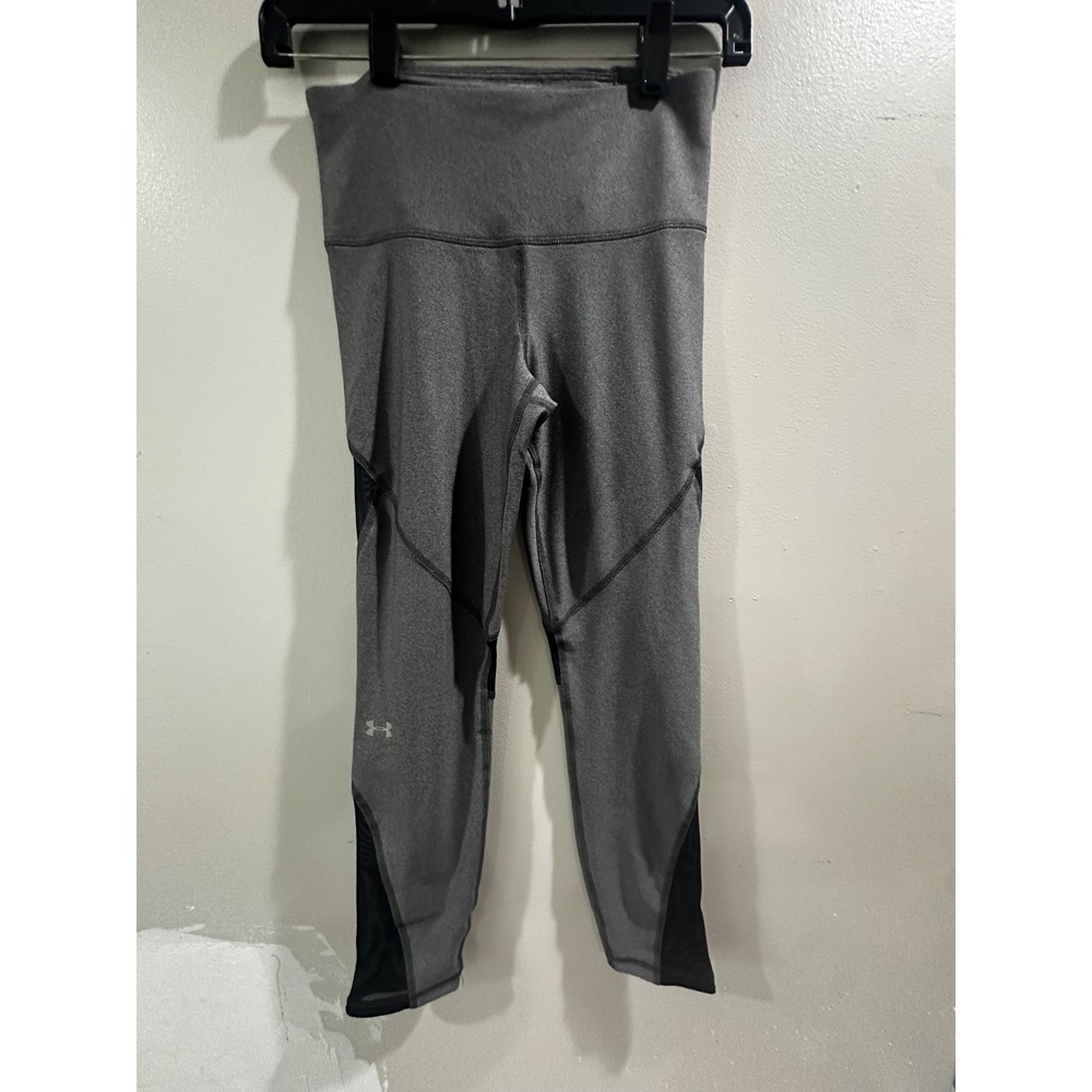 Under Armour HeatGear Compression Leggings Gray Mesh Panel Athletic Tights Small